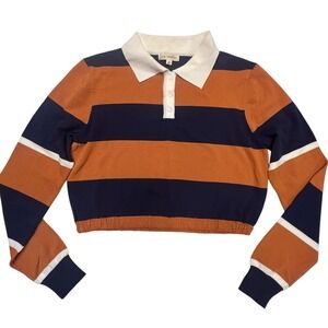 L.A. Hearts Orange and Navy Blue Striped Cropped Rugby Style Top Size M